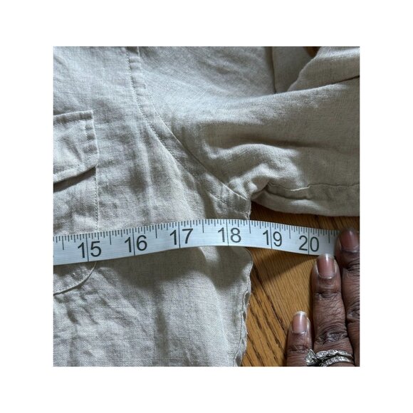 Women's Premium Two Pocket Linen Shirt S 100% French Linen Beige Professional - Picture 3 of 5